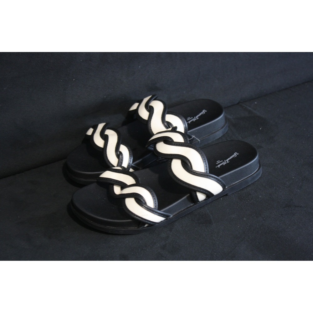 Universal Thread Braided Double Strap Slide Sandals‎ Womens 5.5 Black White boho